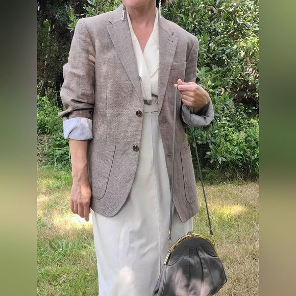 The Stanley RW&CO. Summer Blazer Dinner Suit Jacket Mens Taupe Tan Brown Sz L - Picture 2 of 16